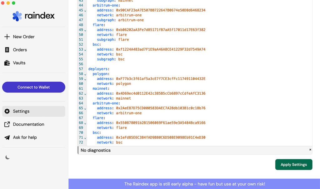 Settings page